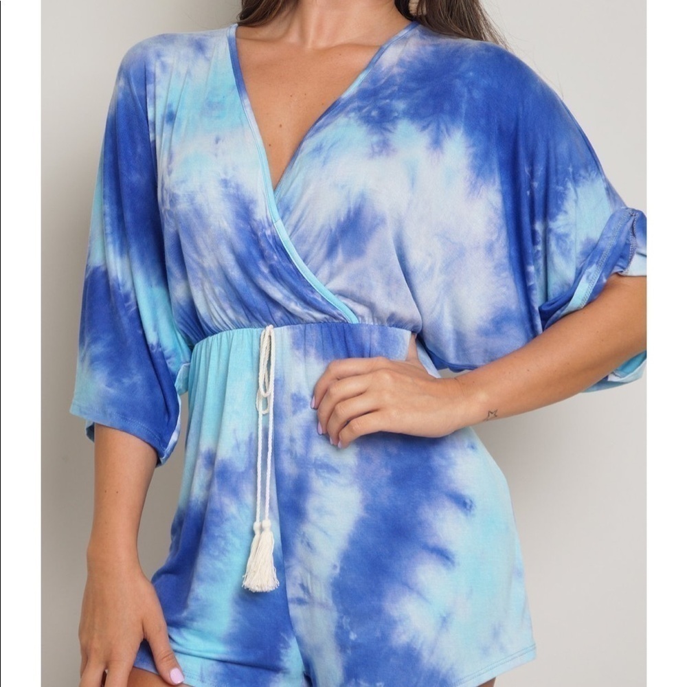 Tie Dye Blue Loungewear Romper - Picture 2 of 4